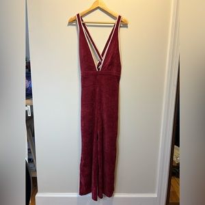 Camp Collection Maroon corduroy  open back overalls/ jumpsuit